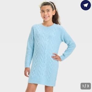 Girls' Long Sleeve Sweater Shift Dress Cat & Jack Light Blue Medium (8)